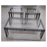 (2) Metal & Glass Side Tables & Coffee Table