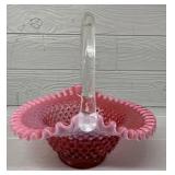 Fenton Cranberry Hobnail Opalescent Glass Basket