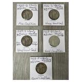 (5) 1920-1928 90% Silver Walking Liberty Quarters