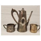 3pc Set Silver Plated Teapot w/ Cream & Sugar Pots
