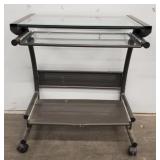 Small Rolling Glass Top & Metal Desk