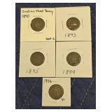 (5) Indian Head Pennies