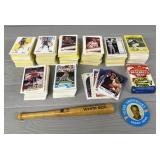 Assortment of Sports Cards w/ Bat & Button