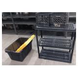 Black Shelf (2) Totes w/Lids (2) Milk Crates