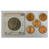 (1) Proof Half Dollar & (5) Proof Pennies