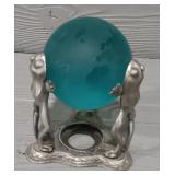 Etched Glass World Sphere w/Metal Frog Stand