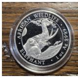 One Ounce Silver Round: African Elephant