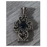 Vintage Sterling Silver & Onyx Heart Cross Pendant