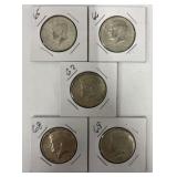 (5) 1965-69 Kennedy Half Dollars 40% Silver