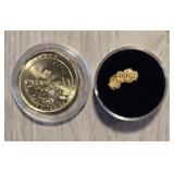 Alaska Gold Nugget w/ Gold Plated Klondike Coin #1