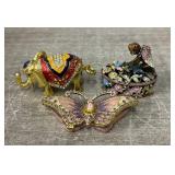 (3) Beautiful Jewel & Enamel Hinged Trinket Boxes