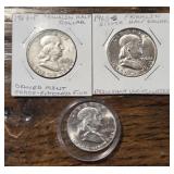 (3) Franklin Silver Half Dollars