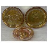 (2) Vintage Carnival Glass Plates & (1) Bowl