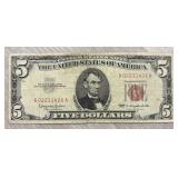 1963 Red Seal U.S. Note Lincoln $5 Bill