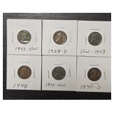 (3) Wheat Pennies & (3) Steel Pennies