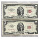 (2) Vintage 1953 A & B $2 Bills