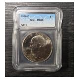 1976-D Bicentennial Eisenhower Dollar: ICG MS66
