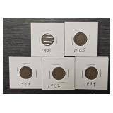 (5) Indian Head Pennies