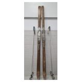 Vintage Wooden Snow Skis w/ Poles