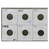 (6) Various 1883-1906 Indian Head Cents