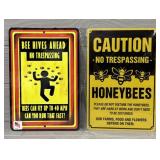 (2) Unused Honeybee Metal Signs for Beekeepers