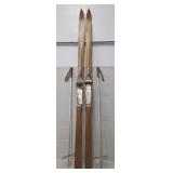 Vintage Wooden Snow Skis w/ Poles #2