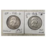 (2) 1959-D Franklin Half Dollars