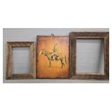 Signed Wood Wall Decor & (2) Wood Picture Frames