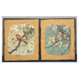 (2) Rustic Vintage Wood Bird Prints