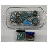 Assortment of Jewelry & Beads in Glass Dish