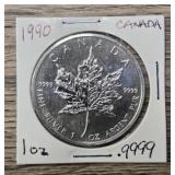 One Ounce 1990 Canadian Silver Round #1