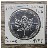 One Ounce 1990 Canadian Silver Round #2