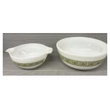 (2) Vintage Pyrex 'Verde Green Square Flowersï¿½