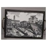 Vintage Serving Tray With Brass Handles