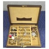 Leather Jewelry Box w/ Assorted Jewelry
