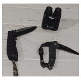(2) Knives & Bushnell Binoculars