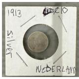 1913 10Cent Netherlands .640 Silver Coin