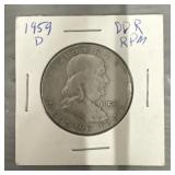 1959-D Franklin 90% Silver Half Dollar