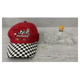 Edelbrock Signed Hat & Glass Car Decanter