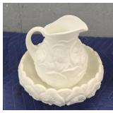 White Floral Decorative Pitcher & Bowl