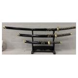 (3) Katana Samurai Swords w/ Stand