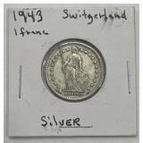1943 Switzerland 1 Franc Silver Coin