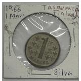 1966 Finland/Tasavalta 1 Markka Silver Coin