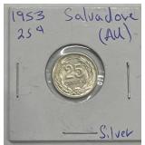 1953 Salvador 25 Cents Silver Coin