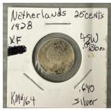 1928 25Cent Netherlands .640 Silver Coin