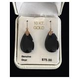 10k Gold & Genuine Onyx Earrings