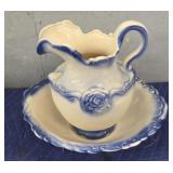 Blue/White Floral Pitcher & Bowl
