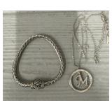 Magnetic Bracelet & Rhinestone Necklace Letter M