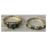 (2) Green Precious Stone Rings