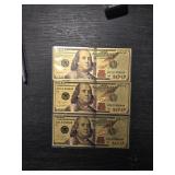 (3) Novelty Gold Plated $100 Notes